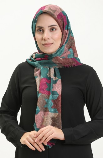 Desenli Flamlı Eşarp 13207-01 Zümrüt Yeşili Mürdüm