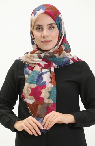 إيشارب منقوش 13207-11 كريمي برقوقي 13207-11
