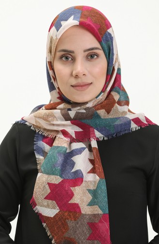 إيشارب منقوش 13207-11 كريمي برقوقي 13207-11