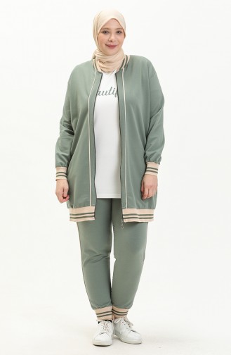 Ensemble de Survêtement 3 Pièces Grande Taille 6000-09 Vert Menthe Beige 6000-09