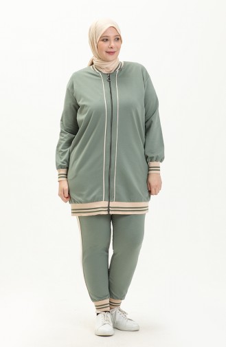 Plus Size Three Piece Tracksuit 6000-09 Mint Green Beige 6000-09