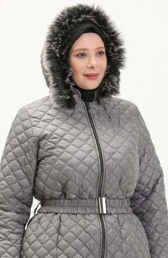 Plus Size Puffer Coat 6046-02 Gray 6046-02