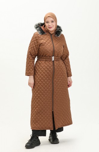 Plus Size Puffer Coat 6046-03 Tan 6046-03