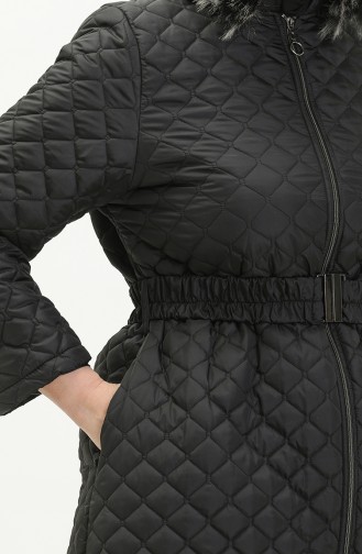 Manteau Long Matelassé en Fourrure Grande Taille 6046-06 Noir 6046-06