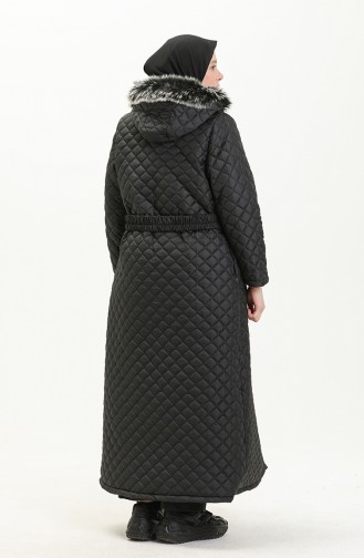 Manteau Long Matelassé en Fourrure Grande Taille 6046-06 Noir 6046-06