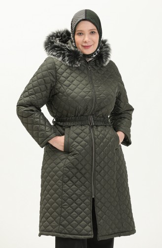 Plus Size Puffer Coat 6047-01 Khaki 6047-01