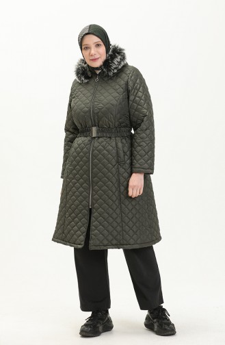 Plus Size Puffer Coat 6047-01 Khaki 6047-01