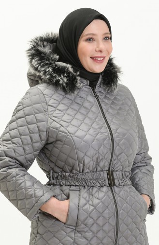 Plus Size Puffer Coat 6047-03 Gray 6047-03