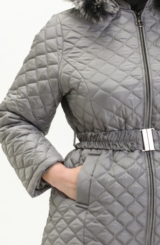 Manteau Matelassé en Fourrure Grande Taille 6047-03 Gris 6047-03