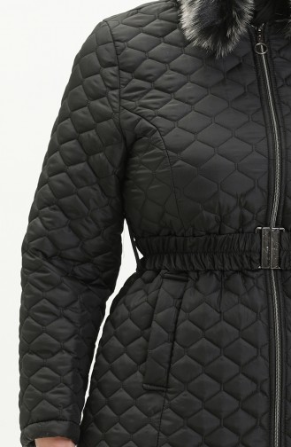 Manteau Matelassé en Fourrure Grande Taille 6047-04 Noir 6047-04