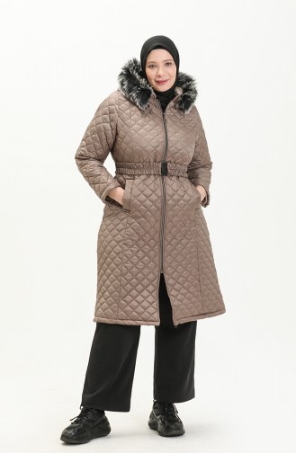 Manteau Matelassé en Fourrure Grande Taille 6047-05 Vison 6047-05