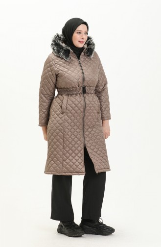 Manteau Matelassé en Fourrure Grande Taille 6047-05 Vison 6047-05