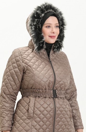 Manteau Matelassé en Fourrure Grande Taille 6047-05 Vison 6047-05