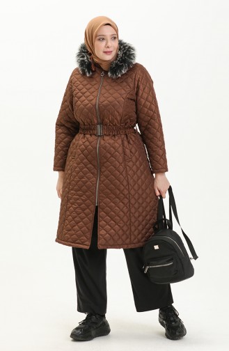 Plus Size Puffer Coat 6047-06 Tan 6047-06