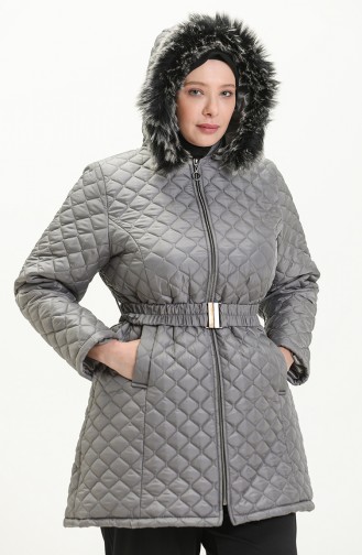 Manteau Matelassé à Ceinture Grande Taille 6072-01 Gris 6072-01