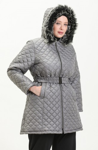 Manteau Matelassé à Ceinture Grande Taille 6072-01 Gris 6072-01