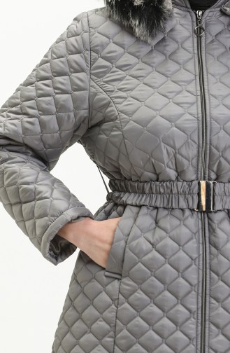 Manteau Matelassé à Ceinture Grande Taille 6072-01 Gris 6072-01