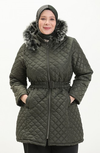 Manteau Matelassé à Ceinture Grande Taille 6072-02 Khaki 6072-02