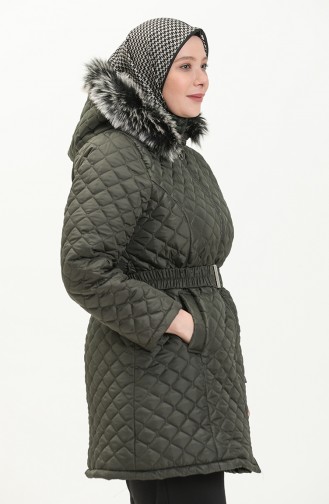 Manteau Matelassé à Ceinture Grande Taille 6072-02 Khaki 6072-02