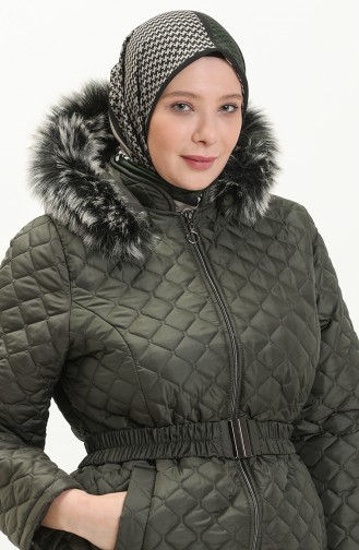 Große Größe gesteppte Coat mit Gürtel 6072-02 Khaki 6072-02