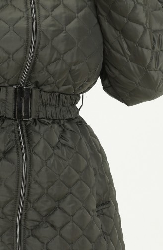 Manteau Matelassé à Ceinture Grande Taille 6072-02 Khaki 6072-02