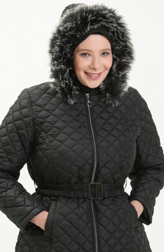 Große Größe gesteppte Coat mit Gürtel 6072-03 Schwarz 6072-03