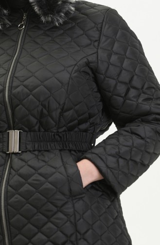 Manteau Matelassé à Ceinture Grande Taille 6072-03 Noir 6072-03