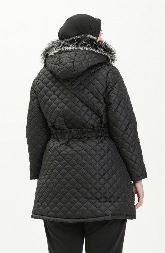 Große Größe gesteppte Coat mit Gürtel 6072-03 Schwarz 6072-03