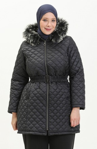 Große Größe gesteppte Coat mit Gürtel 6072-06 Dunkel Blau 6072-06