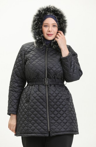 Große Größe gesteppte Coat mit Gürtel 6072-06 Dunkel Blau 6072-06