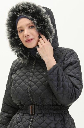 Große Größe gesteppte Coat mit Gürtel 6072-06 Dunkel Blau 6072-06