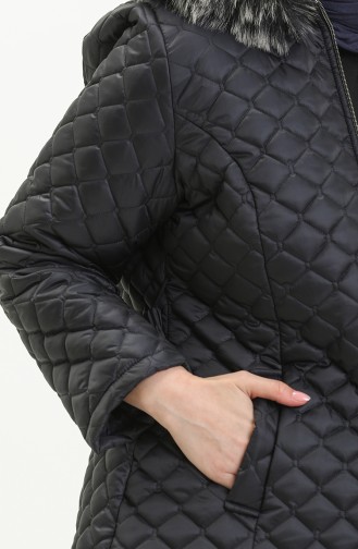 Manteau Matelassé à Ceinture Grande Taille 6072-06 Bleu Marine 6072-06