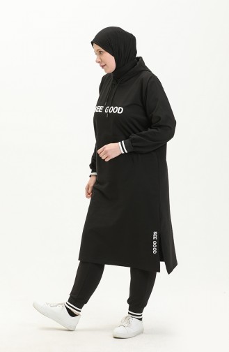 Ensemble de Survêtement à Capuche Grande Taille 6005-01 Noir 6005-01