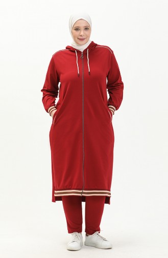 Plus Size Hooded Tracksuit 6003-09 Claret Red 6003-09