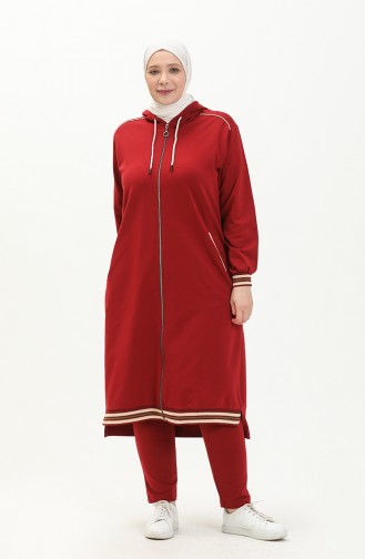 Plus Size Hooded Tracksuit 6003-09 Claret Red 6003-09