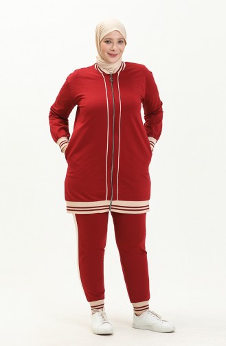 Plus Size Three Piece Tracksuit Set 6000-08 Claret Red 6000-08