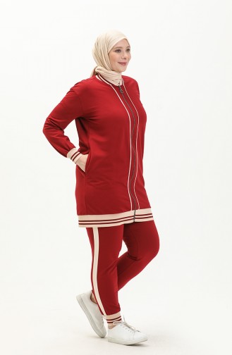 Plus Size Three Piece Tracksuit Set 6000-08 Claret Red 6000-08