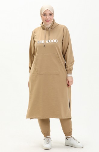 Plus Size Hooded Tracksuit 6005-03 Camel 6005-03