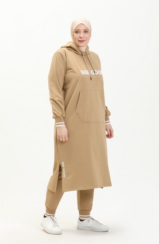 Plus Size Hooded Tracksuit 6005-03 Camel 6005-03