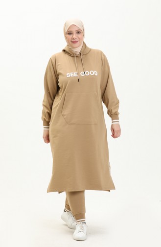 Plus Size Hooded Tracksuit 6005-03 Camel 6005-03