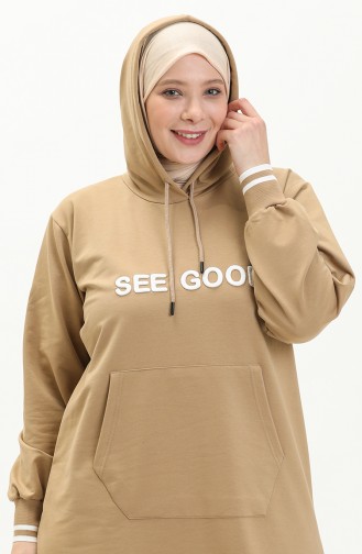 Plus Size Hooded Tracksuit 6005-03 Camel 6005-03