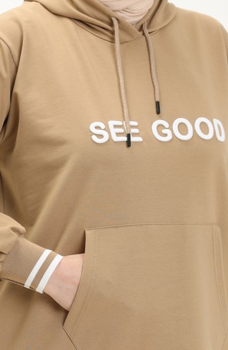Plus Size Hooded Tracksuit 6005-03 Camel 6005-03