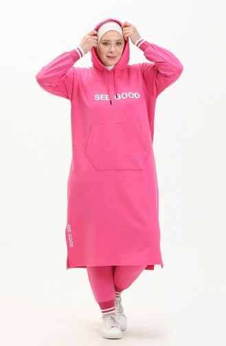 Plus Size Hooded Tracksuit 6005-04 Fuchsia 6005-04