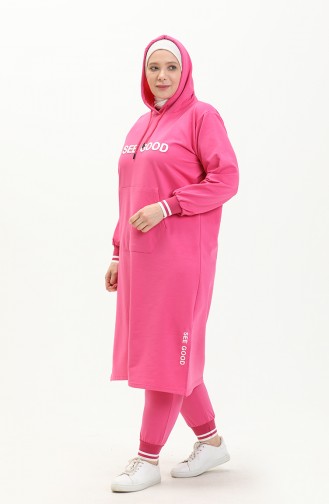 Plus Size Hooded Tracksuit 6005-04 Fuchsia 6005-04