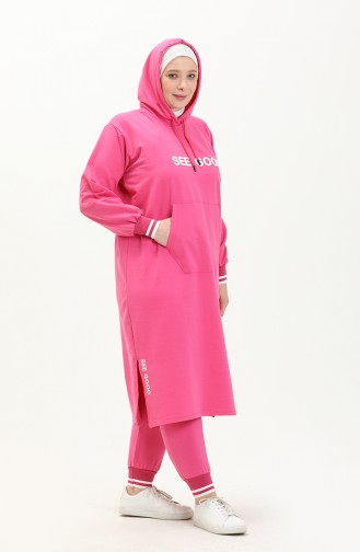 Plus Size Hooded Tracksuit 6005-04 Fuchsia 6005-04