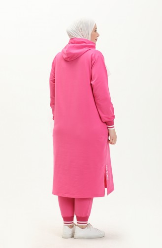 Plus Size Hooded Tracksuit 6005-04 Fuchsia 6005-04