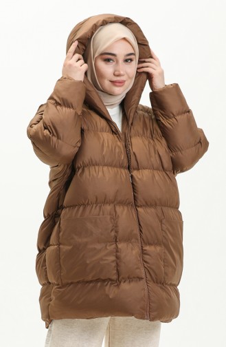 Puffercoat mit Kapuze und Reglan-Ärmeln 8001-01 Tabak 8001-01