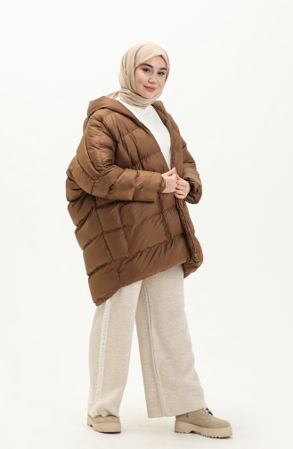 Puffercoat mit Kapuze und Reglan-Ärmeln 8001-01 Tabak 8001-01