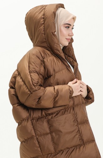 Puffercoat mit Kapuze und Reglan-Ärmeln 8001-01 Tabak 8001-01