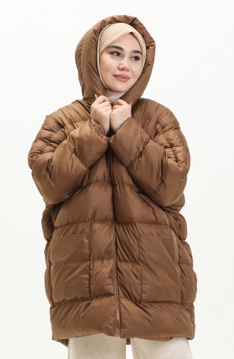 Puffercoat mit Kapuze und Reglan-Ärmeln 8001-01 Tabak 8001-01